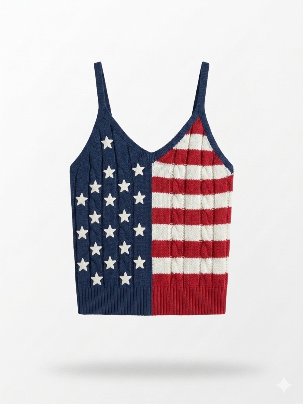 Moon & Madison Cropped American Flag Cable Knit Sweater tank- Small